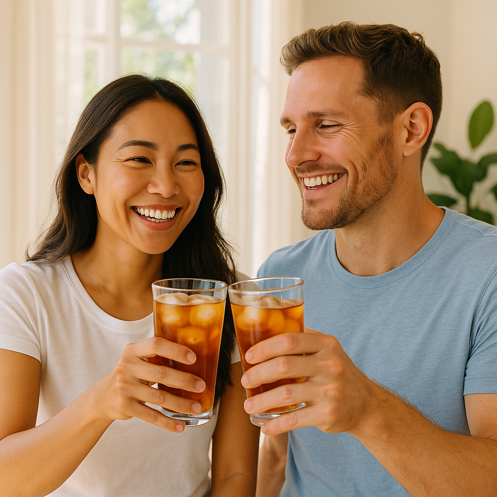 Happy couple enjoying cool comfort from premium air conditioning